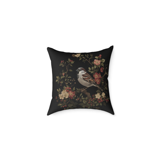 Vintage Sparrow and Wildflower Accent Pillow