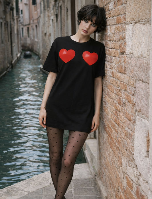 Double Heart Muse T-Shirt Dress - Cute Red Heart Dress for Valentine’s Day