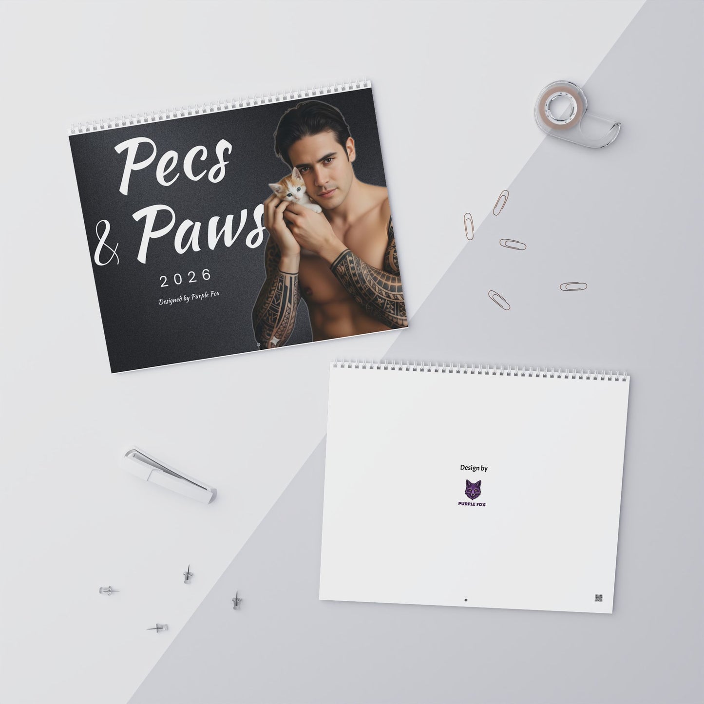 Men & Cats Wall Calendar | Pecs and Paws™ Wall Calendar 2026 | Valentine Gift for Her